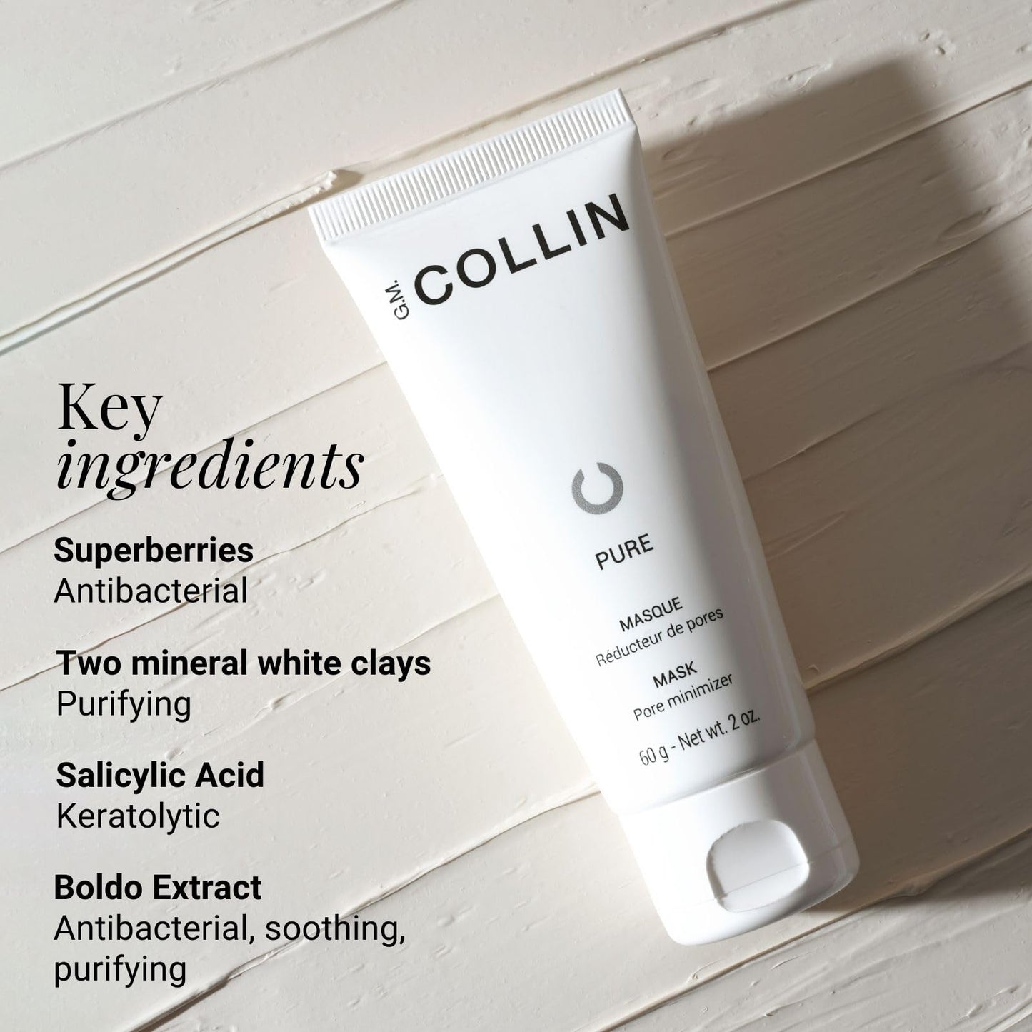 G.M. COLLIN Pure Mask | Purifying Clay Mask with Salicylic Acid for Oily Skin | Pore Minimizing & Redness Relief | Absorbs Oil & Visibly Refines Pores