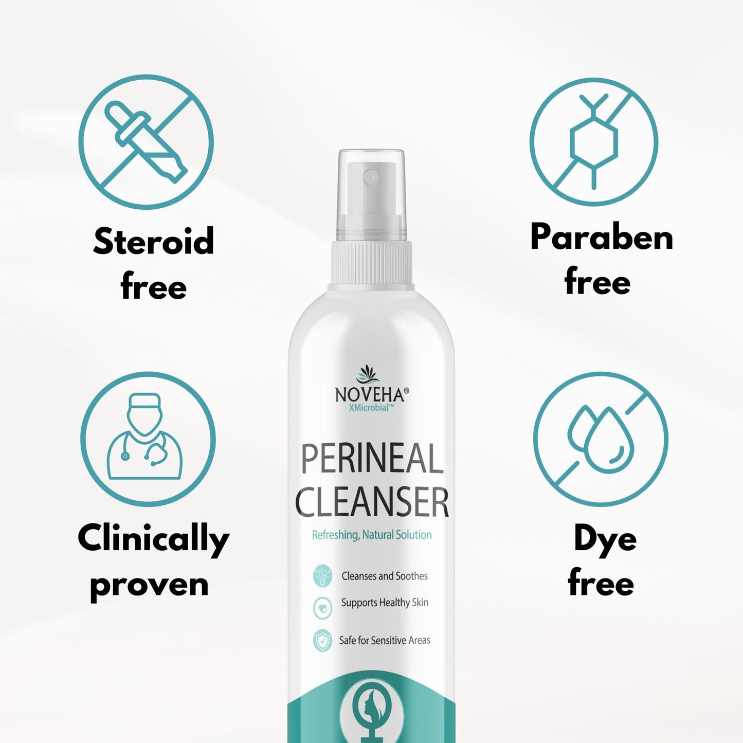 Noveha Perineal Spray & Cleanser | No-Rinse Formula for Daily Hygiene & Odor Control | Gentle Care for Postpartum, Seniors & Sensitive Areas | 8oz
