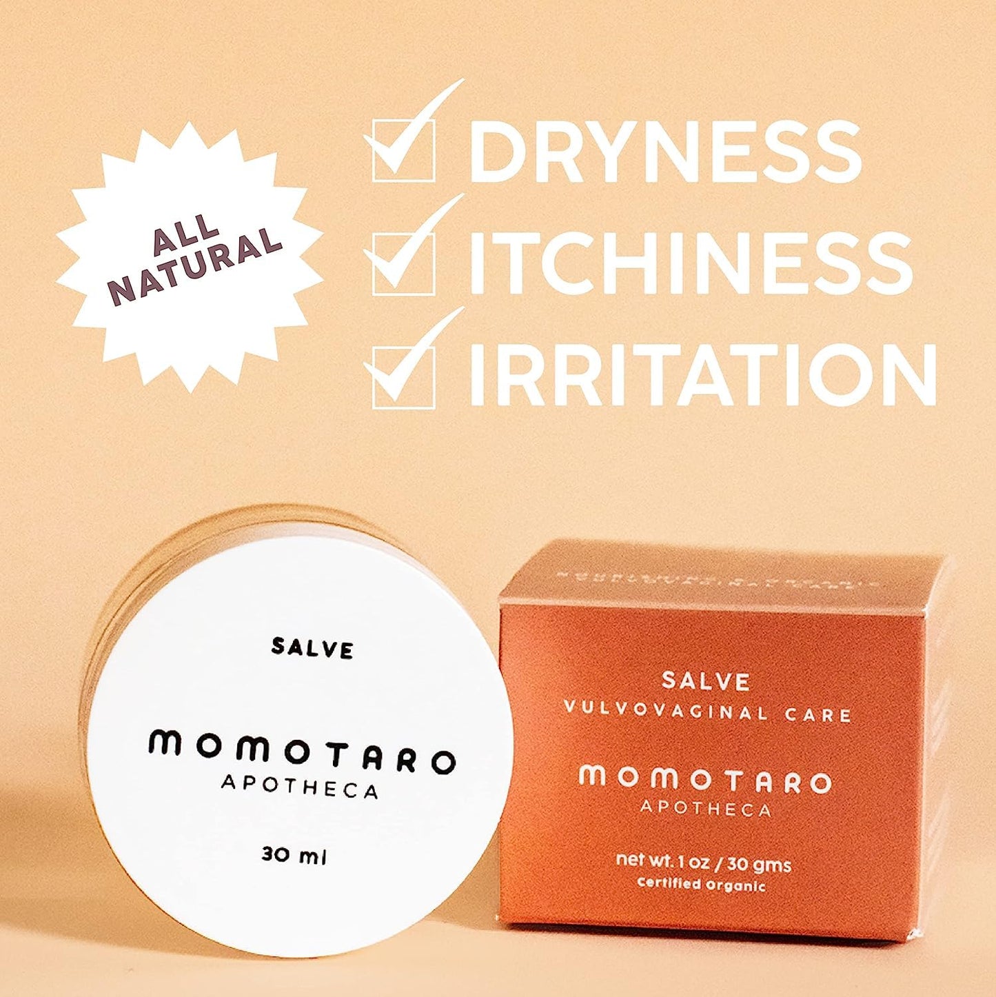 MOMOTARO APOTHECA Vaginal Moisturizer Organic Vulva Salve & Organic Probiotic for Women Vaginal & Digestive Supplement Set - Soothing Balm Vulvovaginal Dryness, Odor, Itching, Burning, Redness, BV