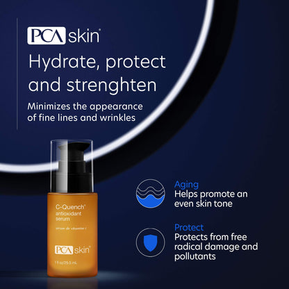PCA SKIN Vitamin C Quench Antioxidant Protective Face Serum - Anti Aging Hydrating Facial Corrector with Hyaluronic Acid for Fine Lines & Wrinkles, Recommended for Oily & Acne-Prone Skin (1 fl oz)