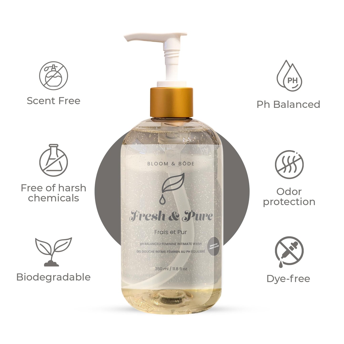 Bloom & Bōde Unscented Premium Feminine Intimate Wash - pH Balanced Feminine Wash - Ultra Mosturizing Intimate Wash With Aloe Vera - Fresh & Pure Scent (Unscented), 350ml / 11.8 fl oz