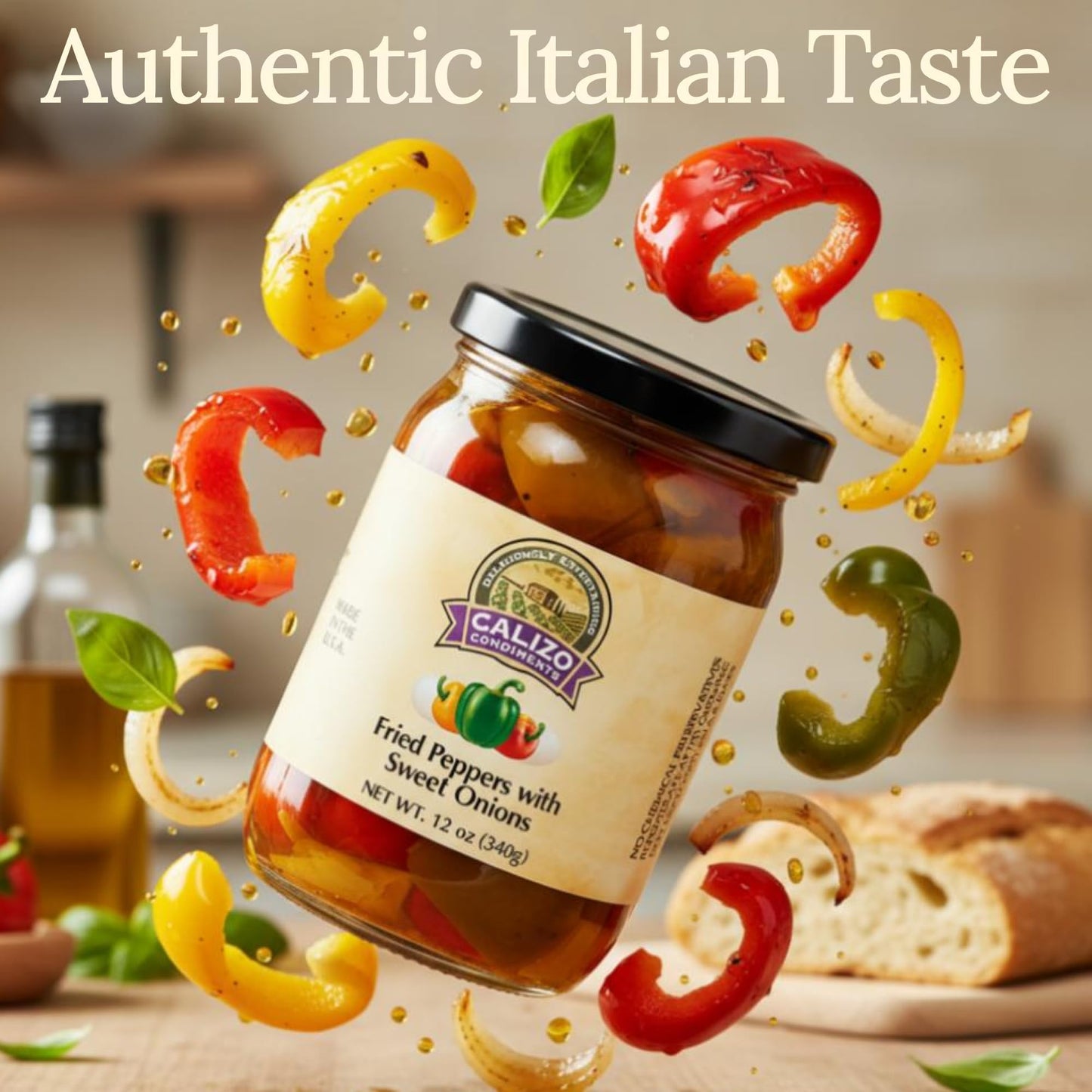 Calizo Condiments Fried Peppers & Sweet Onions 12 oz Jar – Small Batch Italian Recipe, Gourmet Topping for Sandwiches, Pasta & Meats