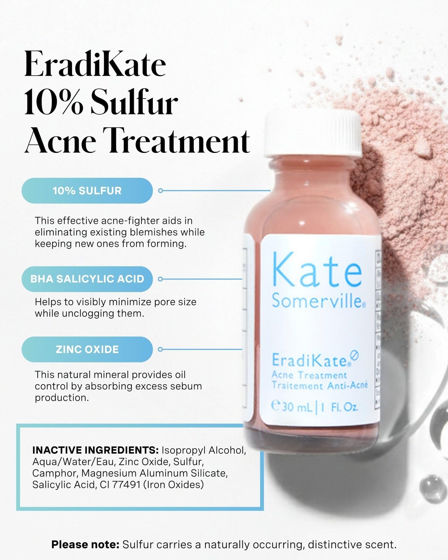Kate Somerville EradiKate 10% Sulfur & BHA Acne Treatment – FSA/HSA Acne Treatment for Face, Clinically Formulated Pimple Cream Spot Treatment, Medicated Pimple Drying Lotion for Blackheads – 1 Fl Oz