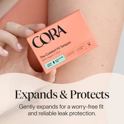 Cora 100% Organic Cotton Non-Applicator Tampons | Ultra-Absorbent, Unscented, Natural, Non-Toxic | Eco-Conscious | 90 Total (54 R/S/S+ & 36 Light Tampons)