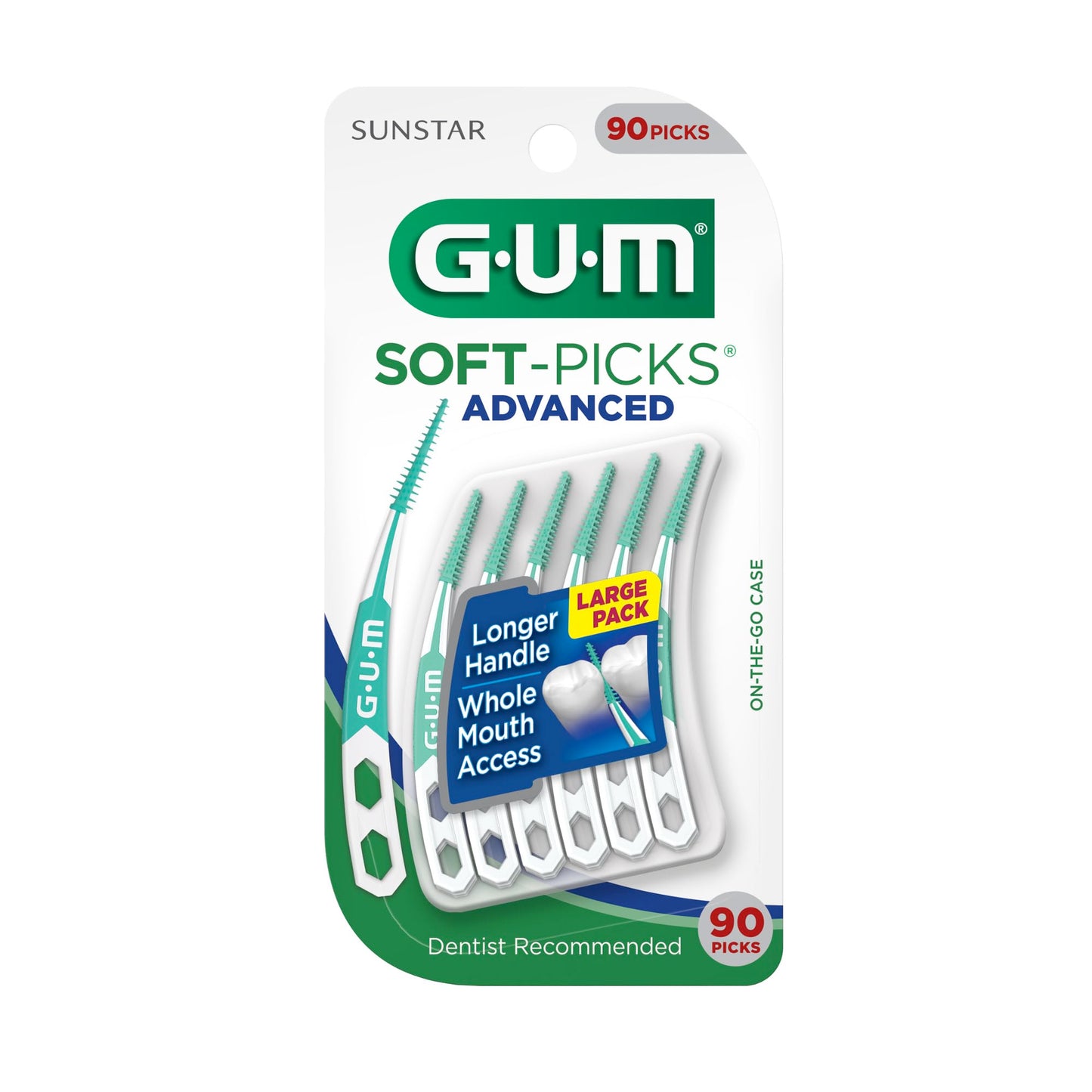 GUM Soft-Picks Advanced, Easy to Use Dental Picks for Teeth Cleaning Health, Disposable Interdental Brushes with Convenient Carry Case, Dentist Recommended Dental Picks, 90 Count (Pack of 3)