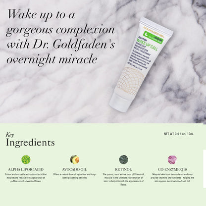 Dr. Goldfadens Wake Up Call Night Facial Moisturizer Night Cream for Dry & Aging Skin w/Alpha Lipoic Acid, Avocado Oil Retinol, Co-enzyme Q10 TRIAL .41 Fl Oz