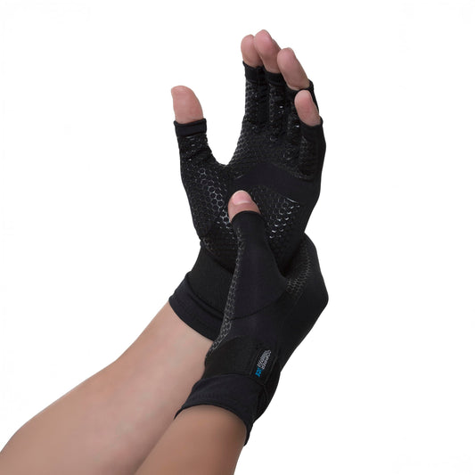 Copper Fit ICE Compression Gloves Infused with Menthol and Coq10 for Recovery, Black