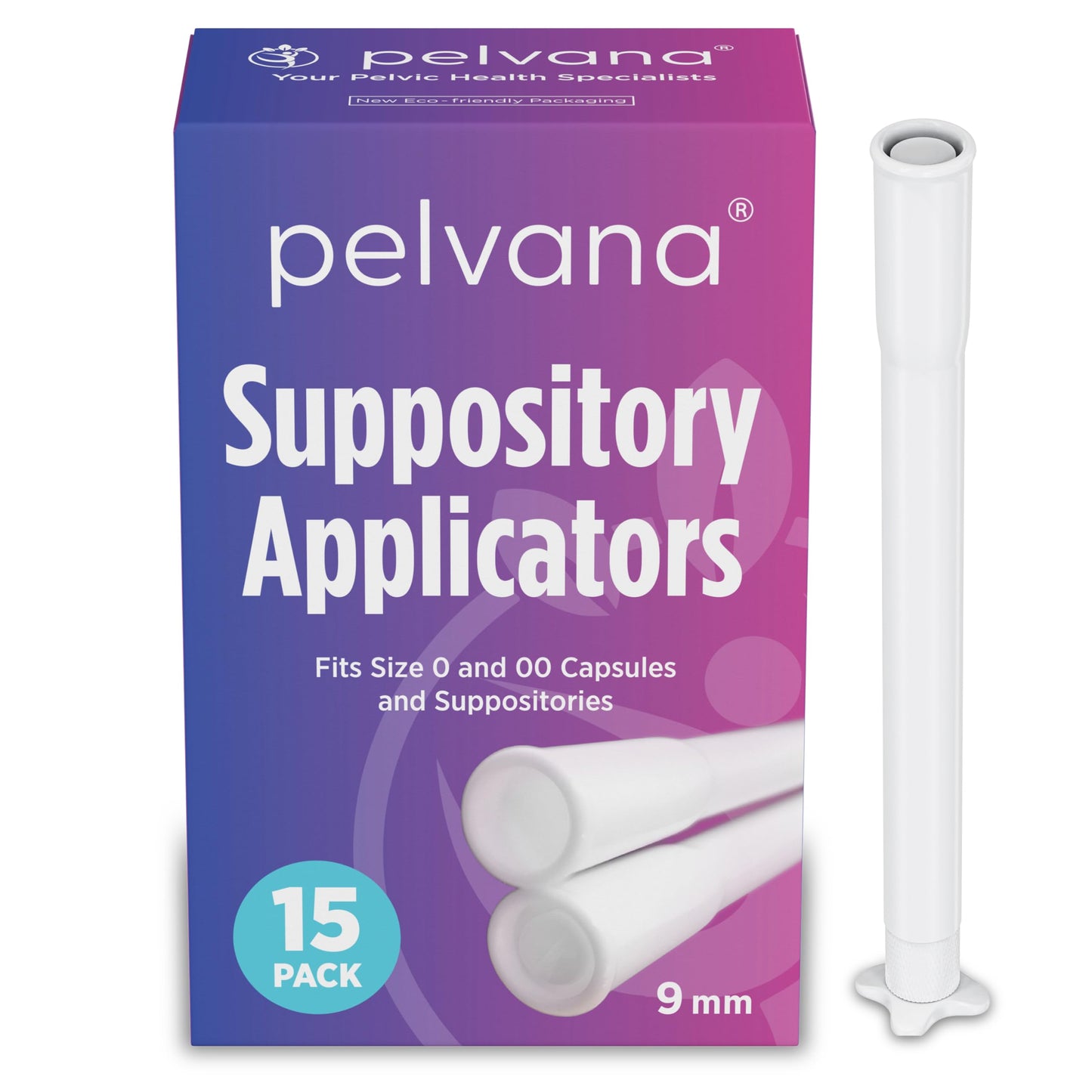 Pelvana Vaginal Suppository Applicators for Women - 15 Individually Wrapped Sterile Applicators, Fits Size 0 & 00 Capsules, Pills, Tablets up to 9mm - Disposable, Rounded Edges, Easy-Grip Handle