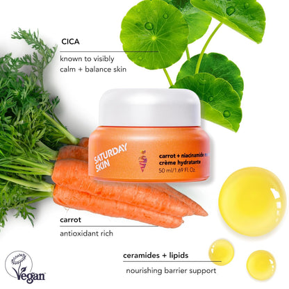 Saturday Skin Face Moisturizing Cream with Carrot, Niacinamide, Ceramides & Centella Asiatica, Peptide, Paraben-Free, Sulfates-Free, Fragrance-Free, Anti Wrinkle Facial Cream(1.61 Ounce)