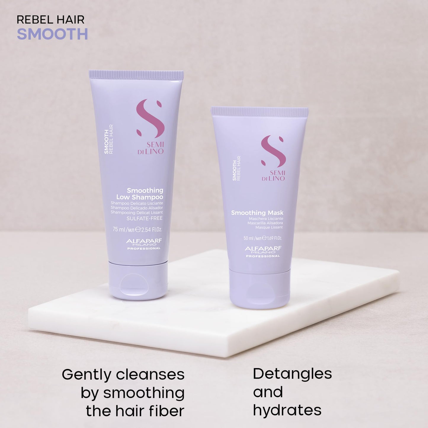 Alfaparf Milano Semi di Lino Smooth Travel Size Shampoo and Hair Mask Set for Frizzy Hair - Straightens Rebel Hair - Smoothing Hair Products
