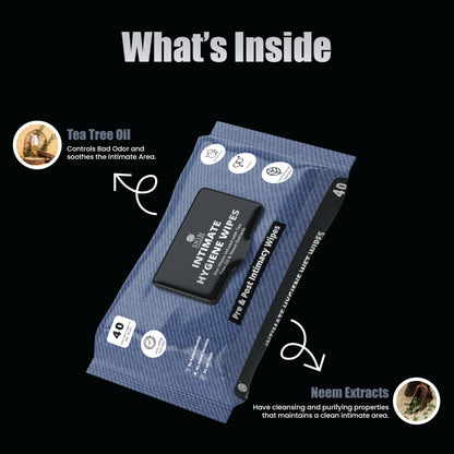 Skin Elements Intimate Hygiene Wipes | Unisex | pH Balanced Wet Wipes | Tea Tree Oil & Neem Extracts | 40 Intimate Hygiene Wet Wipes | For Pre and Post Intimacy