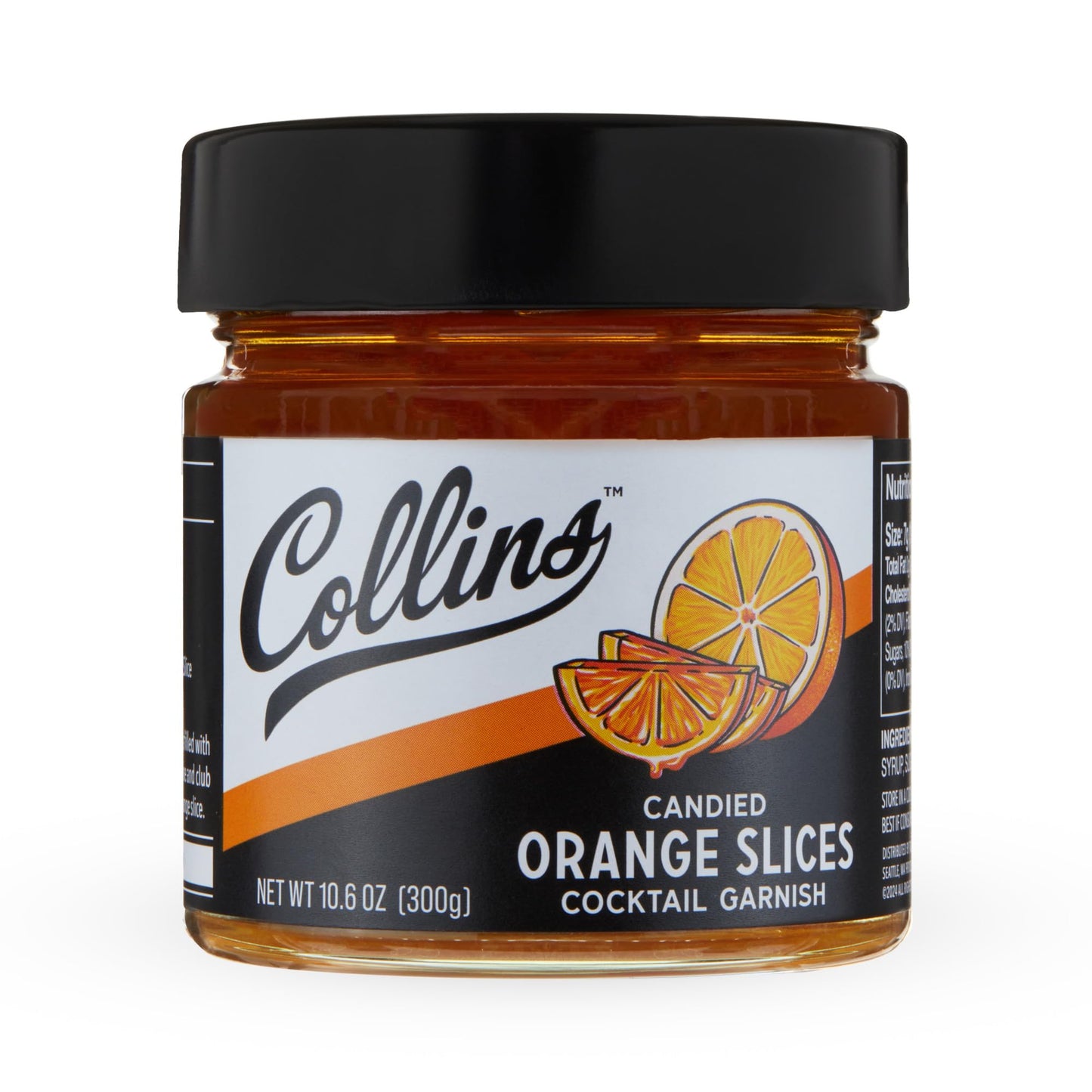 Collins Candied Orange Slices in Syrup, Candied Fruit Slices Cocktail Accessories for Drinks, Orange Slices Candy Drink Garnishes 10.6oz