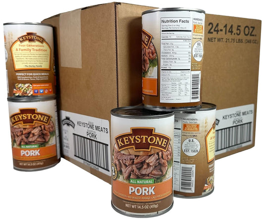 Keystone Meats All Natural Heat and Serve Canned Pork, 14.5 oz – Fully Cooked and Ready to Eat – Shelf Stable for 5 Years – Canned Meat for Everyday Meals, Emergency Survival Food, and Long-Term Storage – Gluten-Free, No Carbs, Non-Perishable – Made...
