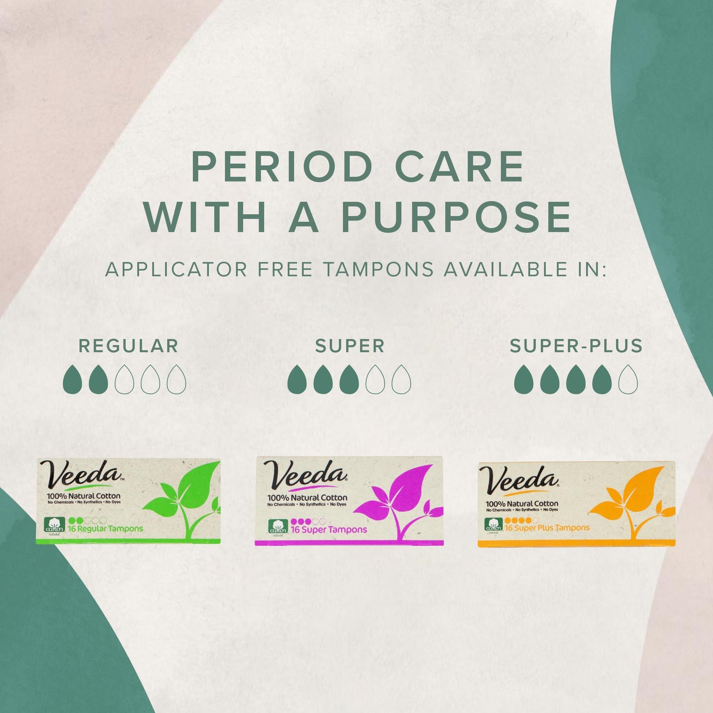 Veeda 100% Natural Cotton Tampons Super Absorbency - Non-Applicator Tampons with leak proof protection - Unscented, Chlorine & Toxin Free - 32 Count
