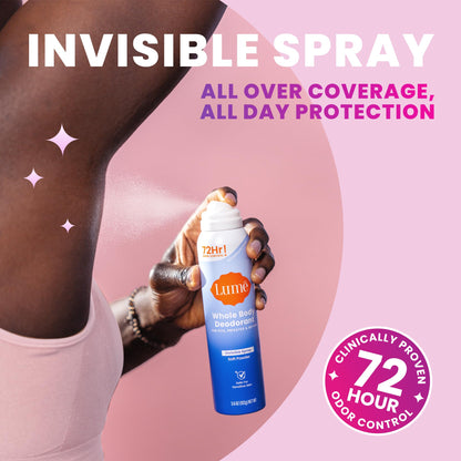 Lume Invisible Spray Deodorant For Women - Whole Body Deodorant Spray - 72 Hr Odor Control - Ozone Friendly, Natural Propellant - Aluminum & Baking Soda Free, Skin Loving - 3.6 ounce (Unscented)