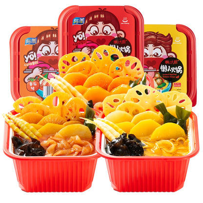 Yumei Instant Hotpot Self-Heating 425g, Variety Flavor Pack of 3 (variety pack of spicy&tomato&golden soup flavor)