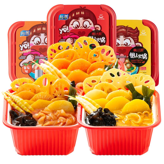 Yumei Instant Hotpot Self-Heating 425g, Variety Flavor Pack of 3 (variety pack of spicy&tomato&golden soup flavor)