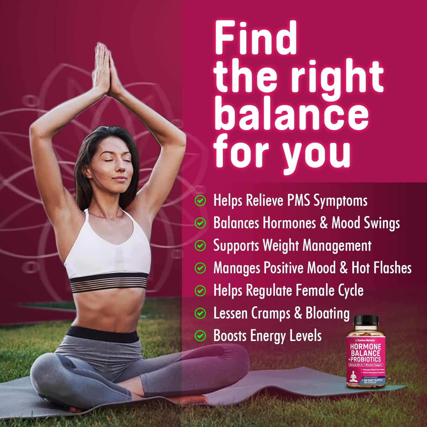 Hormone Balance + Probiotics for Women- Natural Menopause Relief, Weight Management, Bloating, Hot Flashes, PMS | Organic Maca, Chasteberry, Dong Quai & Black Cohosh | Non GMO |120 V Capsules