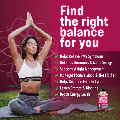 Hormone Balance + Probiotics for Women- Natural Menopause Relief, Weight Management, Bloating, Hot Flashes, PMS | Organic Maca, Chasteberry, Dong Quai & Black Cohosh | Non GMO |120 V Capsules