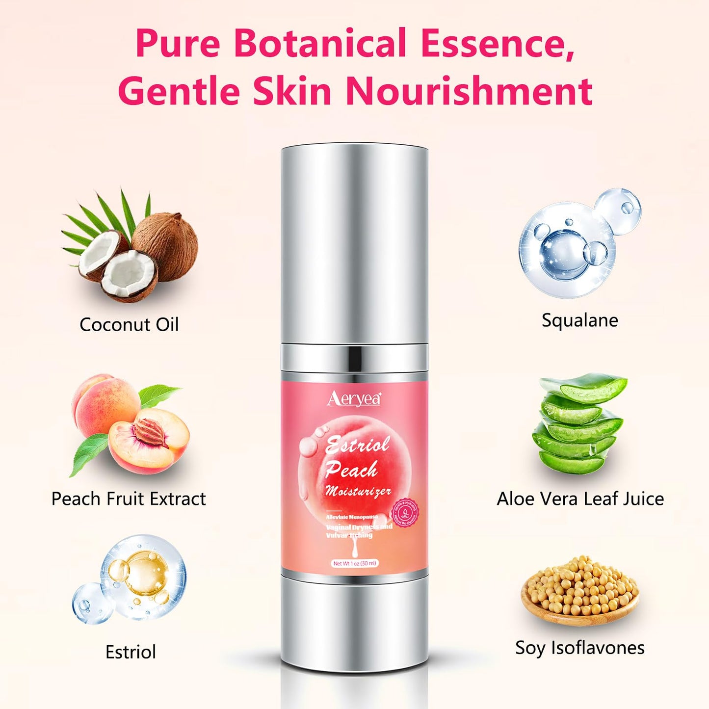 Estriol Peach Cream for Women's - Menopausal Hormone Balance Natural Bioidentical Estrogen Silky Cream for Relief Menopausal Vaginal Dryness & Vulva Itch 1 fl. oz(2 Month Supply)