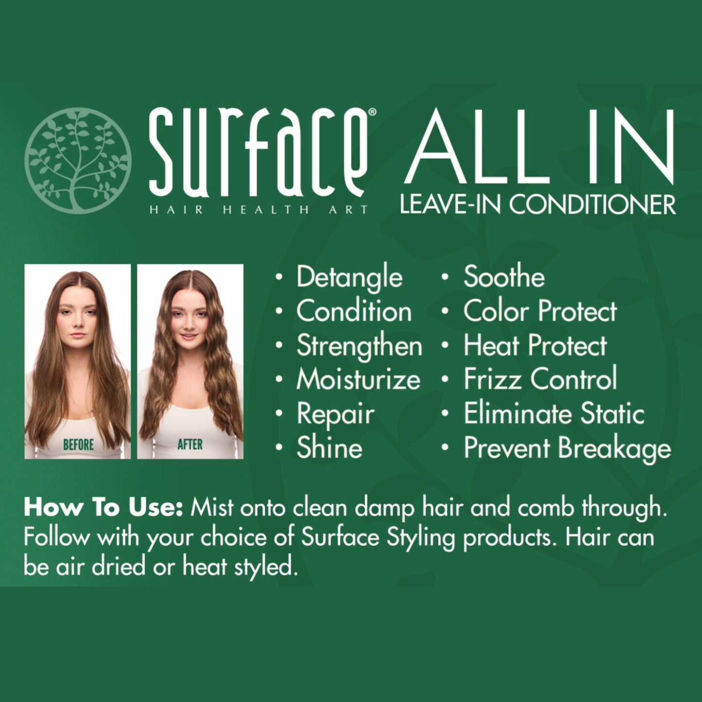 SURFACE Hair ALL IN Leave In Conditioner - Detangles, Controls Frizz & Strengthens for All Hair Types- 6 fl oz