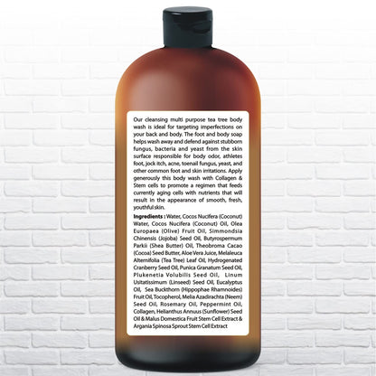 Tea Tree Body wash with Collagen and Stem Cells - Fights Odor, Acne & Skin Issues, sulfate free 16.9 oz