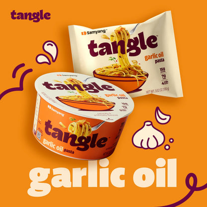 Samyang Tangle Garlic Oil Linguine Aromatic Roasted Garlic and Olive Oil Flavor Spicy Kick Air Dried Noodle Easy Cook Pasta 3.63 oz (Pack of 4)