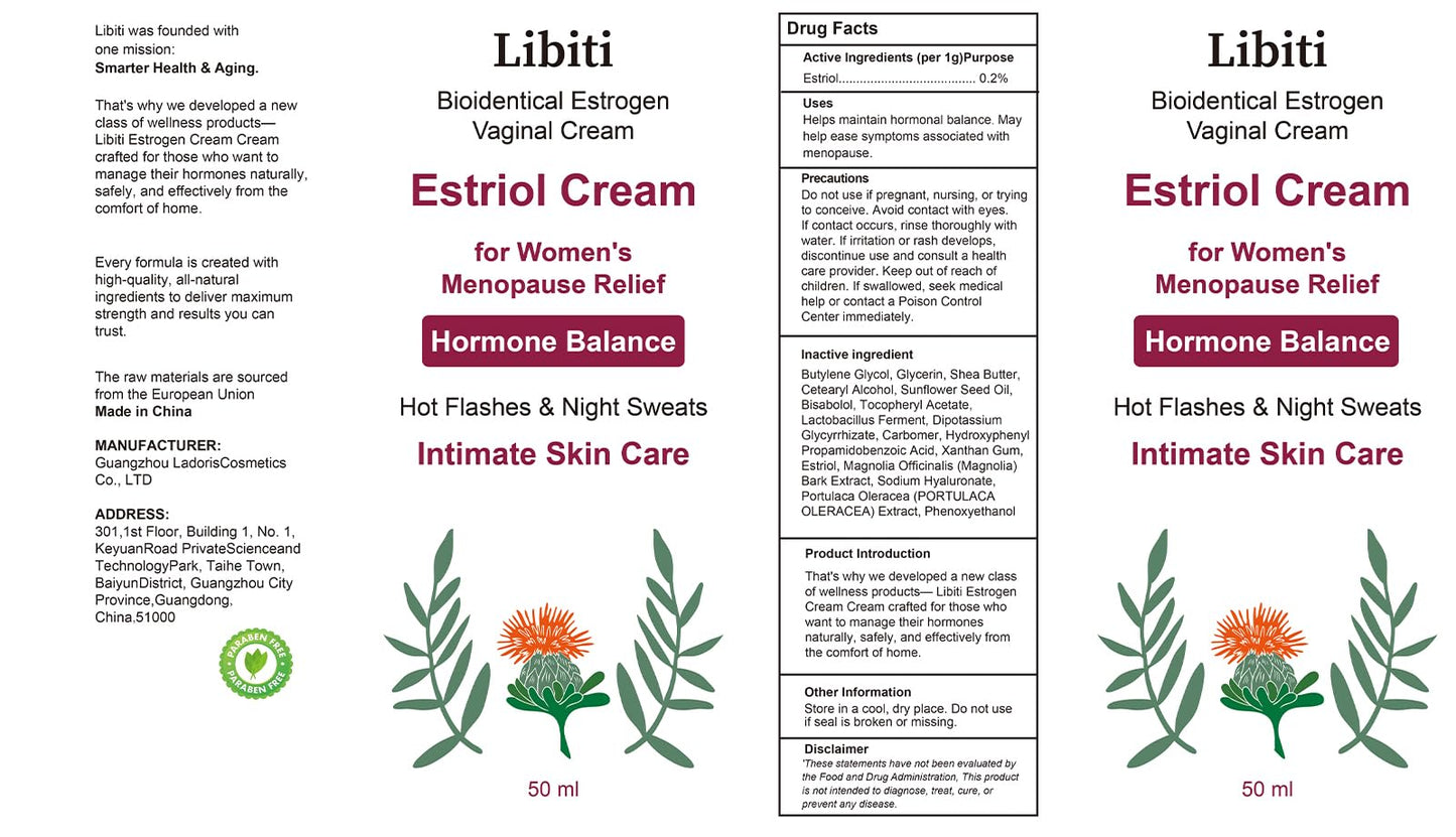 Estriol Cream for Women, Silky Peach Vaginal Estrogen Cream, Menopause Relief: Hormone Balance, Treat Night Sweats, Hot Flashes, and Care for Intimate Skin, 50g