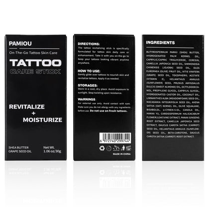 Pamiou Tattoo Aftercare Tattoo Butter Balm, On The Go Tattoo Care Stick, Portable Balm For Color Enhancement, Brightener & Moisturizer With Naturally Derived Ingredients - 1 oz