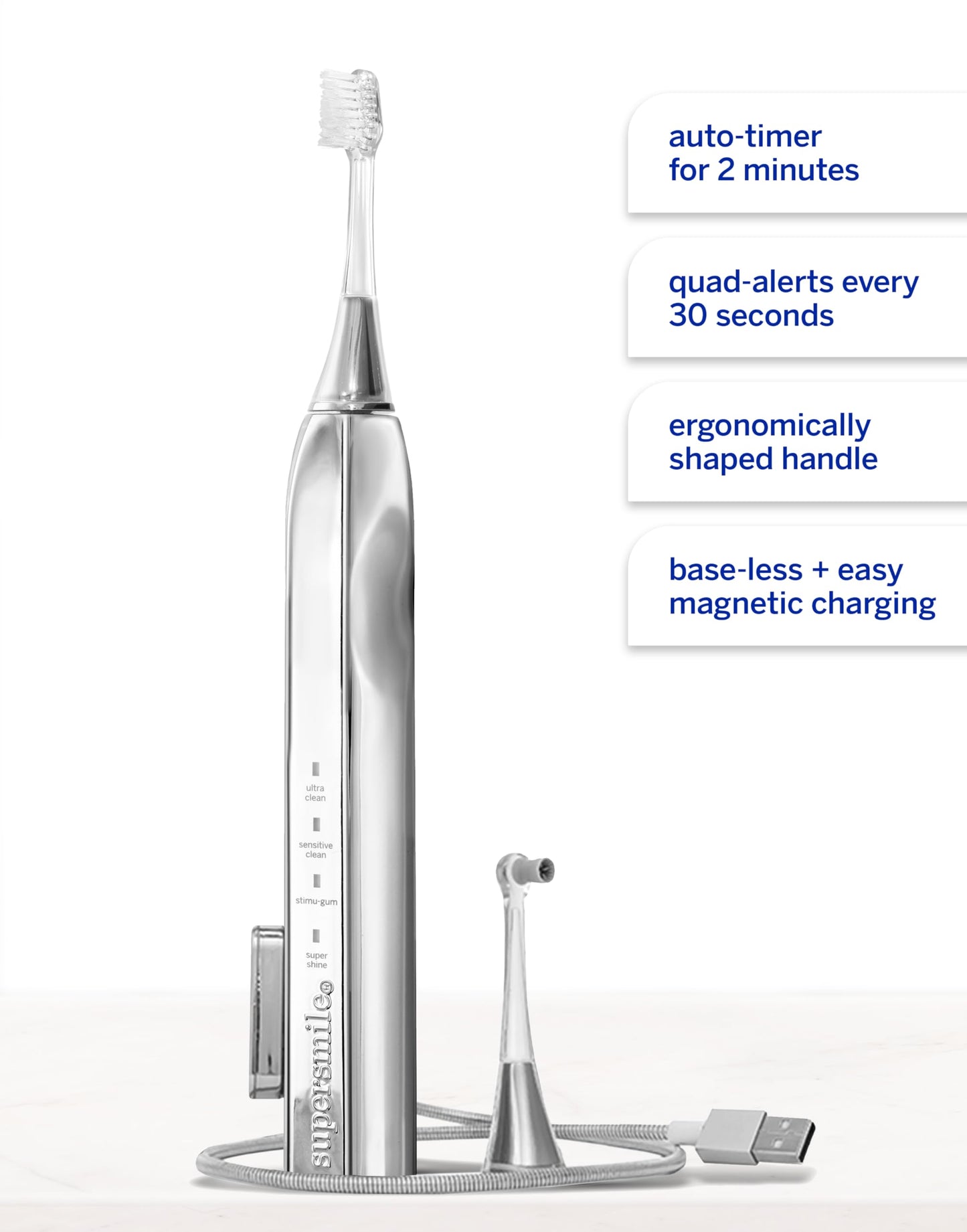 Supersmile Zina45™ Sonic Pulse Toothbrush – Angled Brush with polishing Head for Advanced Cleaning – for Visibly Whiter Teeth and Healthier Gums
