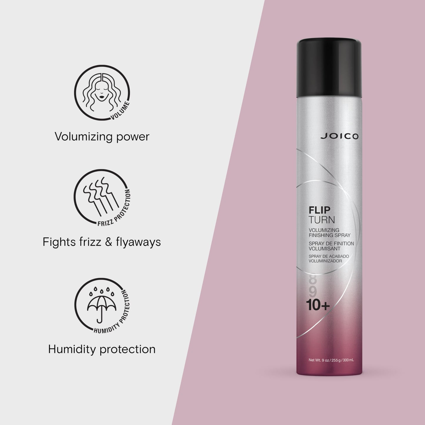 Joico Flip Turn Volumizing Finishing Spray | For Most Hair Types | Humidity Protection | Hold Level 10+ | Protect Against Pollution & Harmful UV | Paraben & Sulfate Free | 72 Hour Hold