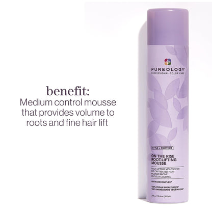 Pureology Style + Protect On The Rise Root Lifting Mousse For Flat and Color-Treated Hair - Provides Medium Control and Volume, Sulfate-Free and Vegan