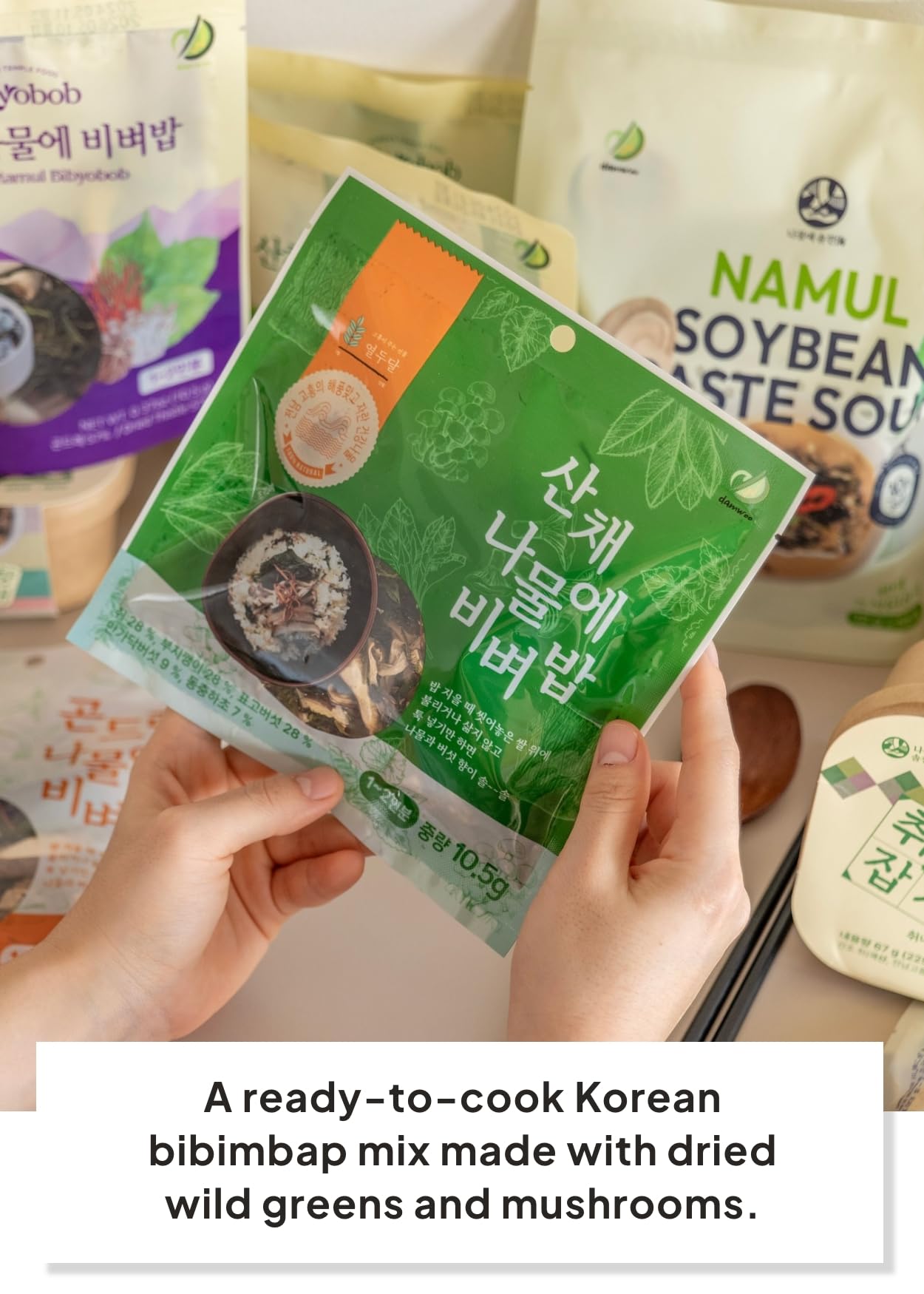 Korean Food Chwinamul Bibimbap Kit – 3-Pack Dried Wild Greens & Mushroom Mix (Chwinamul/Aster Leaf Herb, Bujikkaengi, Shiitake) – Vegan, Healthy, Ready-to-Cook, 취나물 비빔밥, 산나물, 건나물