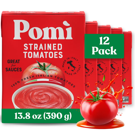 Pomì Strained Tomatoes 13.8oz (Pack of 12) - Creamy, Velvety Italian Tomato Puree, No Additives or Preservatives - BPA-Free Pureed Tomatoes Made from 100% Fresh Italian