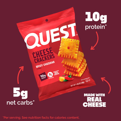 Quest Nutrition Cheese Crackers, Spicy Cheddar Blast, 10g of Protein, Low Carb, Made with Real Cheese, 12 Count (1.06 oz Bags)