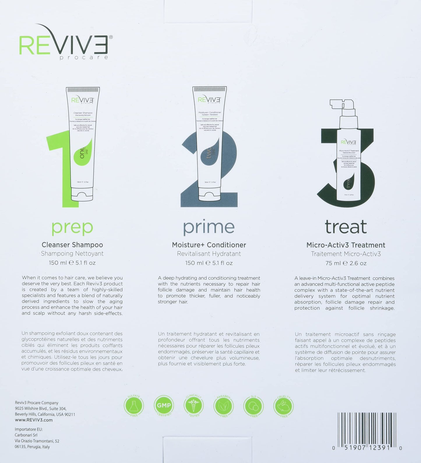 REVIV3 Procare 30 Day Trial Kit - 3-Part System for Fine and Thinning Hair - Sulfate and Paraben Free - Leave-In Hair Treatment Shampoo and Conditioner - Thinning Hair Treatment for Men and Women
