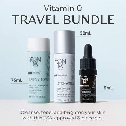 Yon-Ka Vitamin C Travel Set | Gentle Face Milk Cleanser, Lotion Toner & Vitamin C Serum | Essential Kit to Cleanse, Hydrate, Tone & Revitalize Skin | For Dry or Sensitive Skin | 3-Piece Travel Size