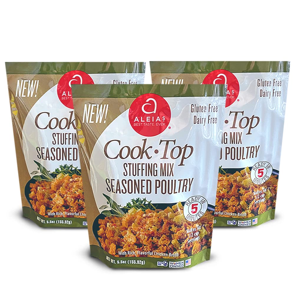 Aleia’s Gluten Free Cook Top Stuffing Mix – Seasoned Poultry, 5.5oz (3 Pack) – Ready in 5 Minutes – Rich, Savory Stuffing for Gluten Free Recipes