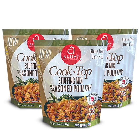 Aleia’s Gluten Free Cook Top Stuffing Mix – Seasoned Poultry, 5.5oz (3 Pack) – Ready in 5 Minutes – Rich, Savory Stuffing for Gluten Free Recipes