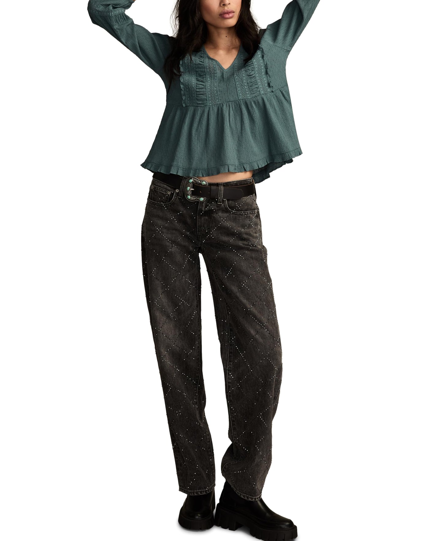 Lucky Brand Women's Long Sleeve Peplum Top