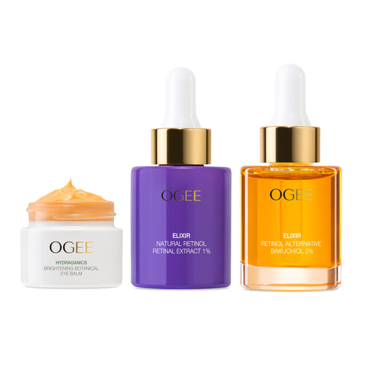 Ogee - Natural Retinol Trio - Botanical Eye Balm, Bakuchiol 2% Elixir & Retinal Extract 1% Elixir