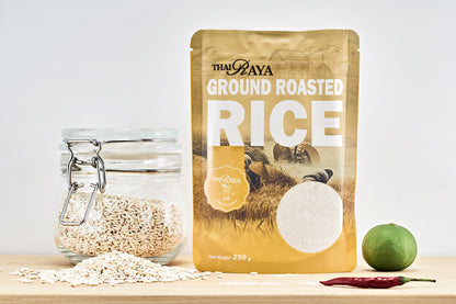 ThaiRaya Ground Roasted Rice (Khao kua), 250 grams, 8.8 oz Thai food ingredient Laab Namtok zip lock bag easy to store