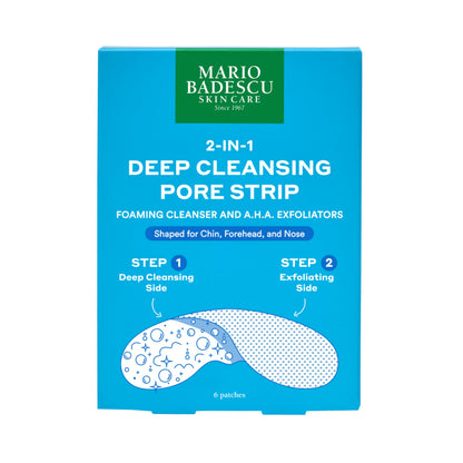 Mario Badescu 2-in-1 Deep Cleansing Pore Strip, Dual Action Foaming Cleanser and AHA Exfoliators Patches for Nose, Chin and Forehead, Removes Whiteheads, Blackheads and Sebum, 6 Pack
