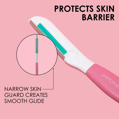 JAPONESQUE Dermaplaner with Soothing Aloe Comfort Strip - Skin Tool with Ultra Precision Blade for Facial Hair Removal and Exfoliation, 3pk.