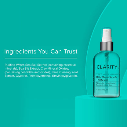 ClarityRx Take Your Vitamins Daily Mineral Spray for Dry Skin, Natural Plant-Based Moisturizing Face & Body Mist for All Skin Types