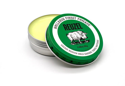 REUZEL Green Grease Pomade, Medium All Day Hold, Oil-Based Styling Wax, Medium Shine, Easy To Wash Out, For All Hair Types