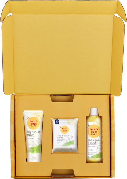 Burt's Bees Baby Gift Set for Baby Showers, Includes Baby Essentials, Shampoo and Wash with Lavender, Body Lotion, Wipes and Cloths, Naturally-Derived Origin Skincare, 3 Count