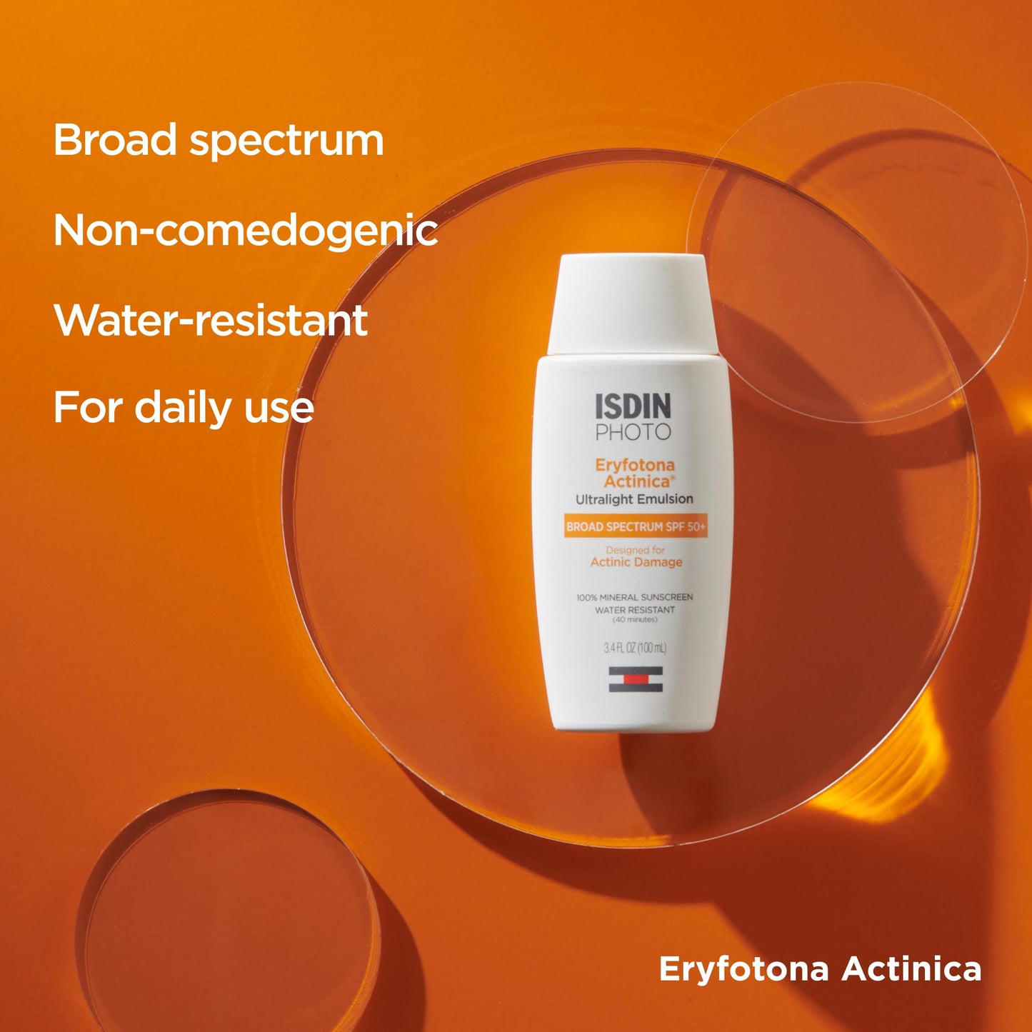 ISDIN Eryfotona Actinica Zinc Oxide sunscreen with 100% mineral UV filter Broad Spectrum SPF 50, No White Cast, Suitable for Sensitive Skin, 3.4 Fl Oz