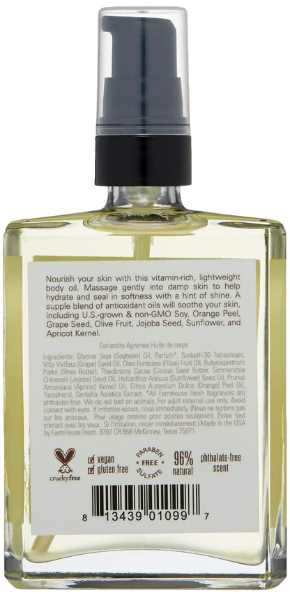 Farmhouse Fresh Citrus Cilantro Body Oil, 4 Fl Oz