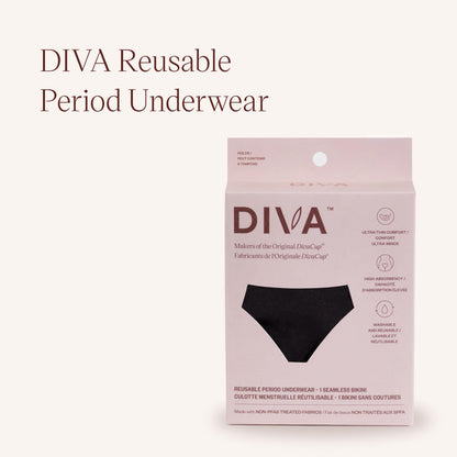 DIVA Reusable Period Underwear - Quick Dry Menstrual Underwear - Period Panties - Seamless Bikini, Black